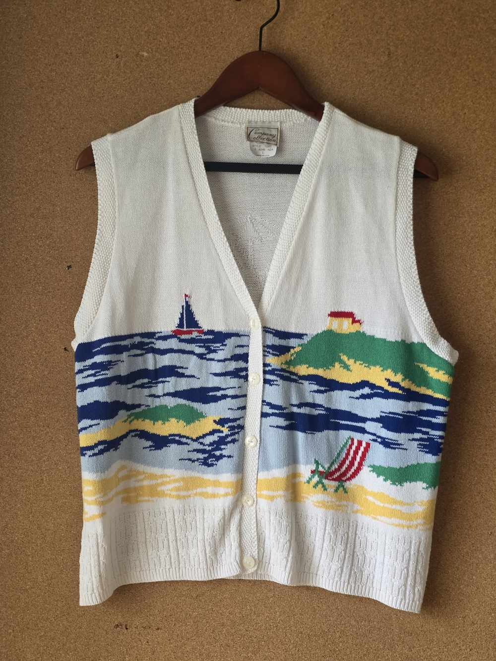 Vintage Company Collection Nautical Seaside Knit Vest L Made in USA Coastal